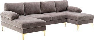 RASOO Modern Polyester U-Shape Sectional Sofa with Iron Feet-AB