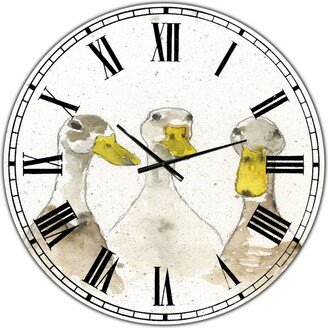 Designart Three White Ducks Oversized Farmhouse Wall Clock - 36 x 36