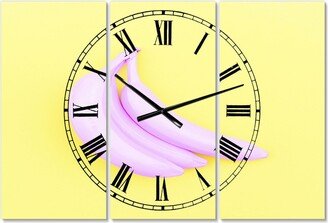 Designart Pink Banana Oversized Modern 3 Panels Wall Clock - 38