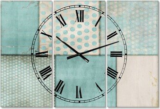Designart Teal Print Collage Large Mid-Century 3 Panels Wall Clock - 23
