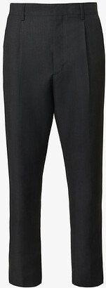 Mens Anthracite Single-breasted Tapered-leg Cropped Wool-blend Trousers