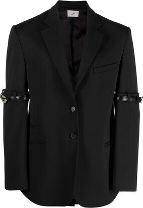 Belted-Sleeves Single-Breasted Blazer