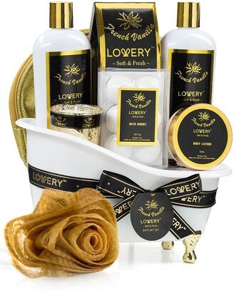 Lovery Gift Basket Set - Relaxing Home Spa Kit - Scented Spa Candle