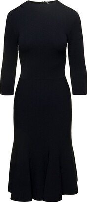 Long Sleeved Midi Knitted Flared Dress-AA