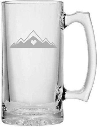 Heart Mountain Climbing Outdoors Camping Hand Etched Mug - 25 Ounce Stein Glass