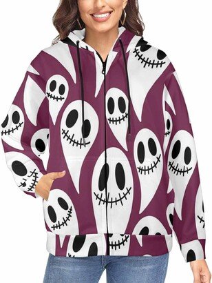 LOSARON Ghosts Women's Full-Zip Hooded Sweatshirt Comfortable Hoodie Lightweight Dressy Streetwear with Pockets 2XL