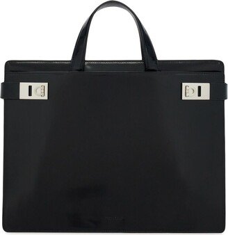 Gancini-buckle leather briefcase-AB