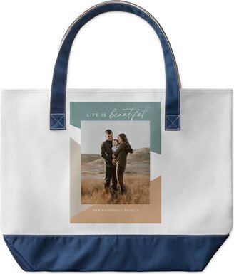 Large Tote Bags: Life Is Beautiful Abstract Large Tote, Navy, Photo Personalization, Large Tote, Blue