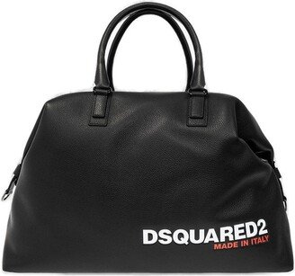 Logo-Printed Grained Zipped Tote Bag