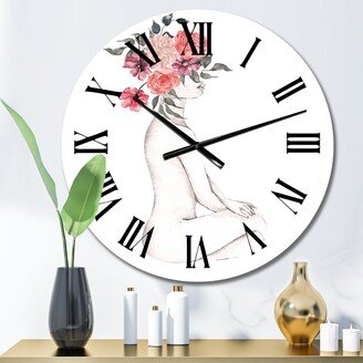 Designart 'Woman Silhouette With Red And Purple Flowers XII' Glam wall clock