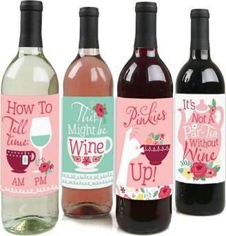 Big Dot Of Happiness Floral Let's Par-Tea - Garden Tea Party Decor - Wine Bottle Label Stickers 4 Ct