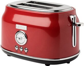 Dorset 2-Slice Wide Slot Stainless Steel Countertop Retro Toaster with Adjustable Browning Control, Red