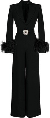 belted V-neck jumpsuit