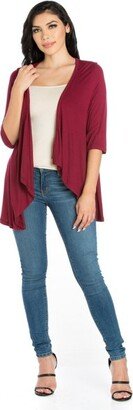 24seven Comfort Apparel 24even Comfort Apparel Women' Elbow Length Sleeve Cardigan-Wine-1X