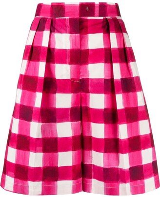 Gingham-Print Tailored Knee-Length Shorts