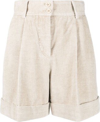 High-Waisted Corduroy Shorts-AB