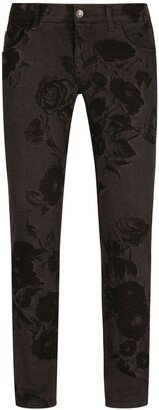 Rose-Print Skinny Jeans