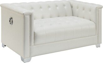 Contemporary Faux Leather & Metal Loveseat With Button Tufting, White