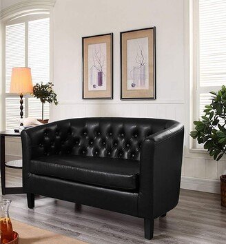 Winston Classic Black Tufted Faux Leather Loveseat