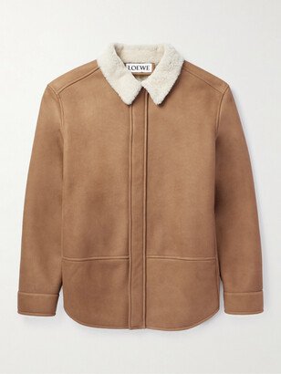 Shearling-Trimmed Leather Shirt Jacket