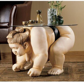 Basho the Sumo Wrestler Sculpture Glass-Topped Table - Multi