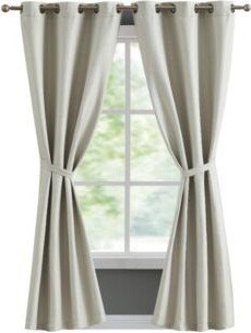 Tanner Thermal Woven Room Darkening Grommet Window Curtain Panel Pair With Tiebacks Collection