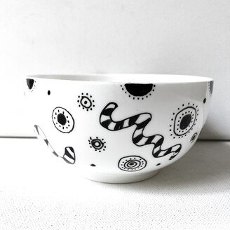 Hand Painted Black & White Bowl, Reclaimed Repurposed Vintage