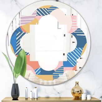 Designart 'Trendy Contemporary Geometry Shapes Pattern' Printed Modern Round or Oval Wall Mirror - Quatrefoil - Multi