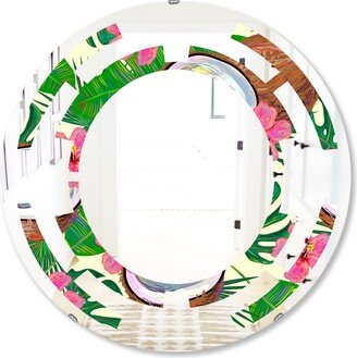 Designart 'Tropical Cooconut and Jungle Flowers' Printed Modern Round or Oval Wall Mirror - Space