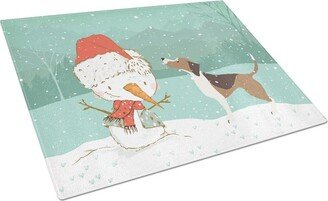 CK2052LCB Beagle Snowman Christmas Glass Cutting Board- Large