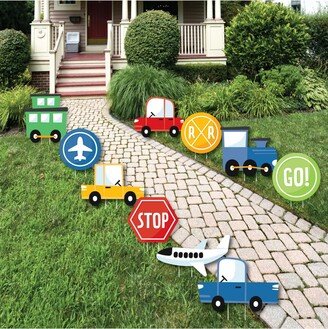 Big Dot Of Happiness Cars, Trains, and Airplanes - Lawn Decor Outdoor Birthday Party Yard Decor 10 Pc