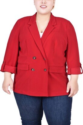 Plus Size Long Sleeve Double Breasted Crepe Blazer