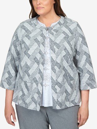 Plus Size Point of View GeometricTexture Crew Neck Jacket