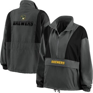 Women's Wear by Erin Andrews Charcoal Milwaukee Brewers Packable Half-Zip Jacket