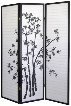 3-Panel Room Divider Privacy Screen with Bamboo Design Black White - 70