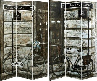 Handmade 6' Double Sided Parisian Bicycles Canvas Room Divider
