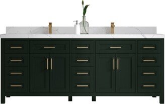 Cambridge 84 In. W X 22 D Double Sink Bathroom Vanity in Dark Forest Green With Quartz Or Marble Countertop | Modern Vanity Premium Q