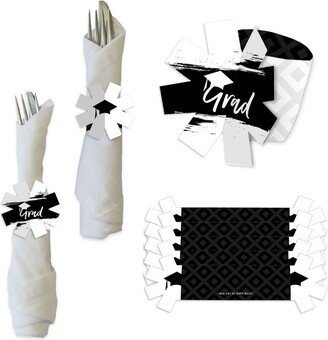 Big Dot of Happiness Black and White Grad - Best is Yet to Come - Black and White Graduation Party Paper Napkin Holder - Napkin Rings - Set of 24