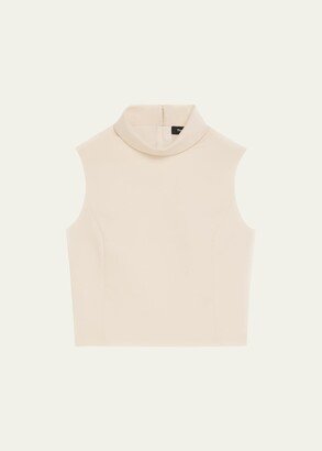 Sleeveless Rolled-Neck Tailored Crop Top