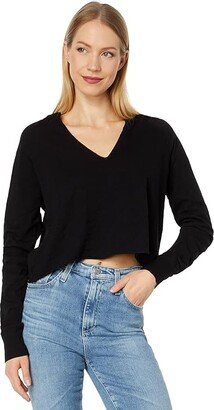 bobi Los Angeles Split-Neck Crop Top (Black) Women's Clothing