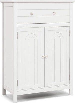 EPOWP Bathroom Floor Cabinet, Free Standing Wooden Storage Cabinet with Large Drawer and Cabinet, 2 Doors, 3 Heights Adjustable