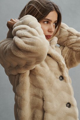 Chevron Faux Fur Coat Jacket