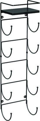 5 Tiers Wall Mounted Metal Towel-Rack for Bathroom with Wooden Top Shelf Black