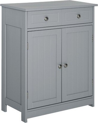 kleankin Freestanding Bathroom Storage Cabinet Organizer Floor Tower with 2 Door, 2 Drawers, Adjustable Shelf, Gray