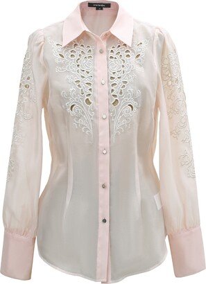 Smart and Joy Embroidered Organza Blouse - Rose Gold