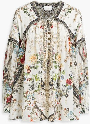 Embellished printed silk crepe de chine blouse