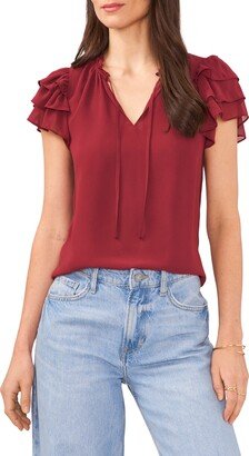 Flutter Sleeve Split Neck Chiffon Blouse