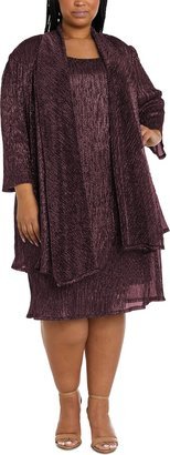 R&M Richards Plus Size Sleeveless Metallic Dress and Jacket