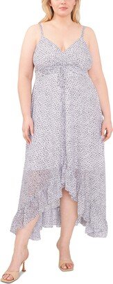 Plus Size Printed High-Low Smocked-Waist Maxi Dress