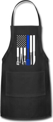 American Flag Thin Blue Line Grilling Tools Adjustable Apron With Pockets Father Day Birthday Gift For Men Dad Grandpa Patriotic Police Him